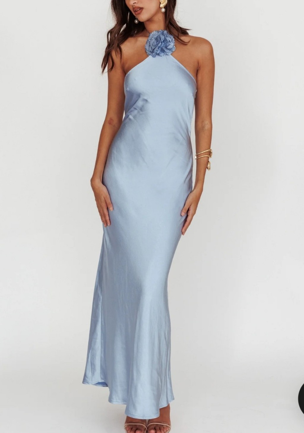 Selfie Leslie Light Blue Satin Halter Maxi Dress Size Xl New With Tags